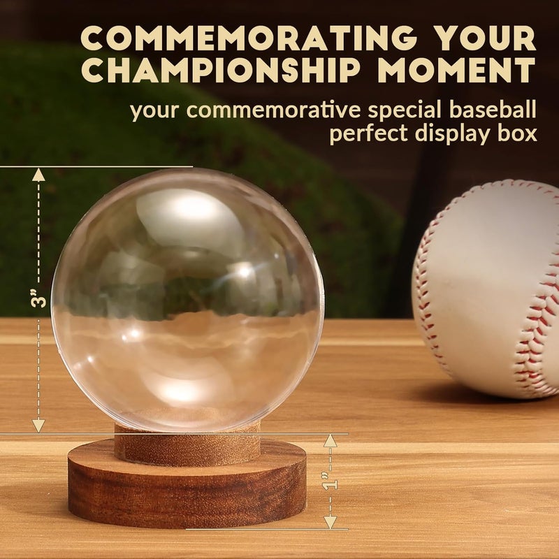 JupDec Baseball Display Case, Round Clear Ball Holder with Wooden Base, Autograph Baseball Stand Box for Single Ball, Acacia Wood, Brown, 4 Pack - Image 4